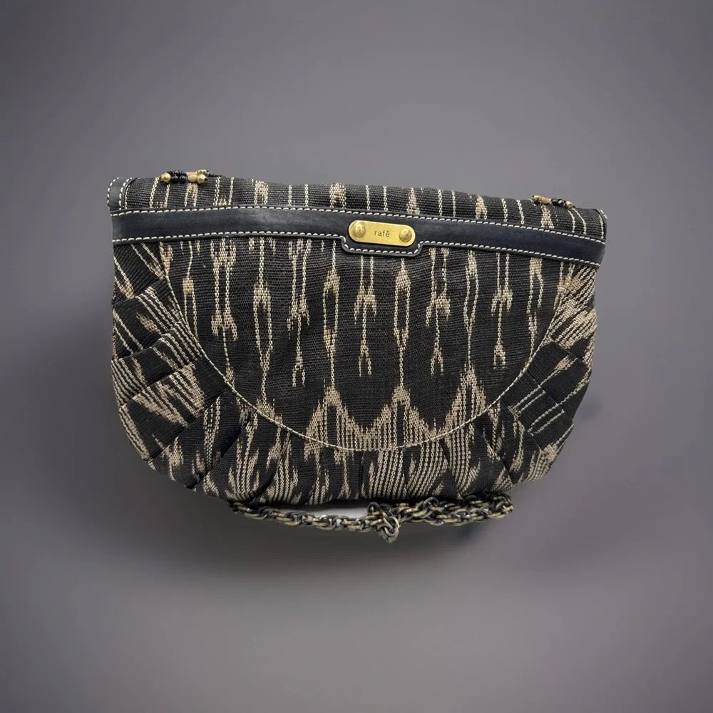 Rafe Large Beaded‎ Clutch Handbag Leather Stones 12x9 Chain Strap